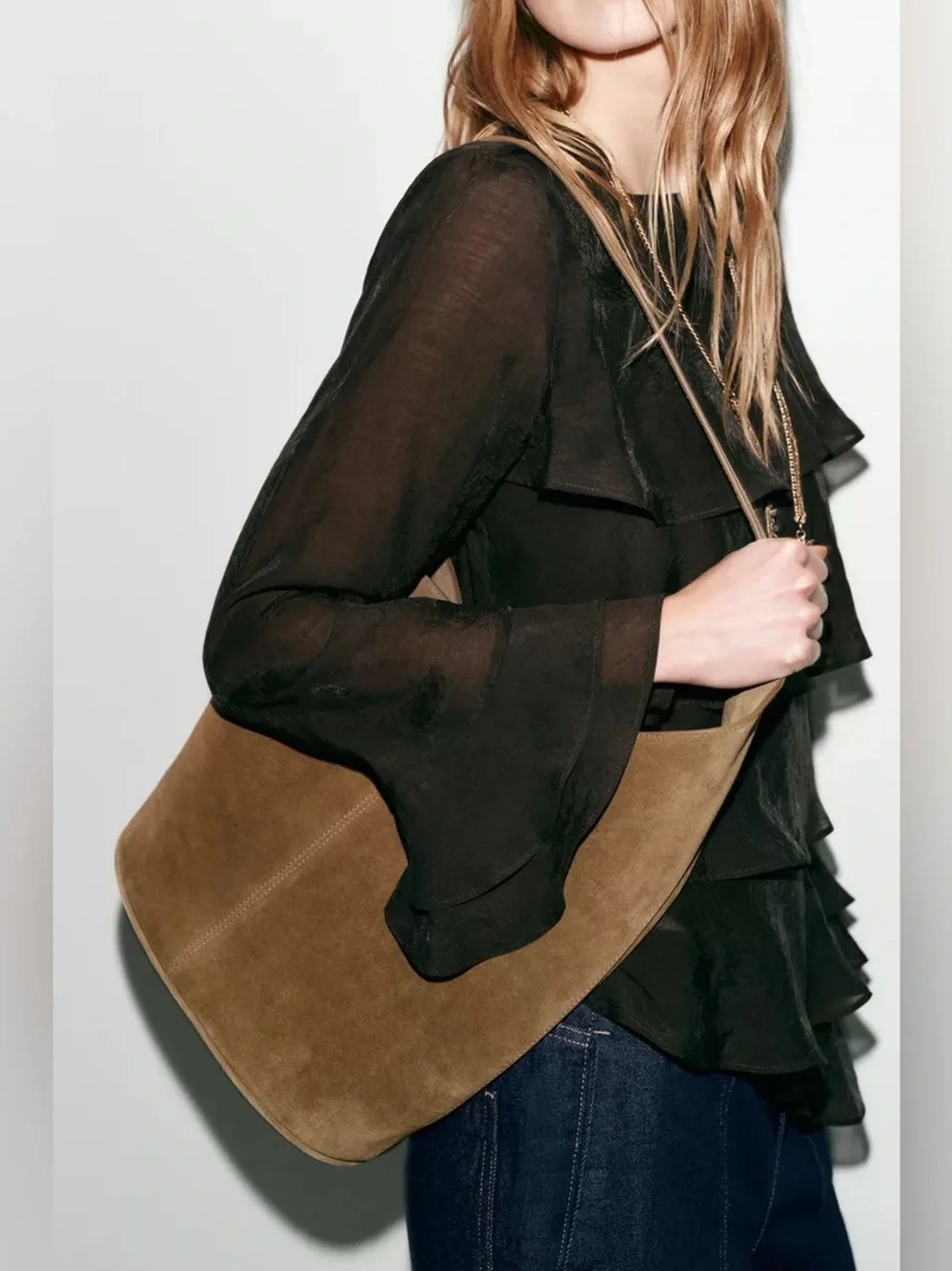 ZARA ASYMMETRIC LEATHER BUCKET BAG